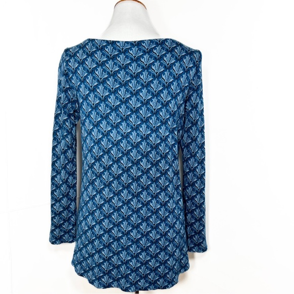 J. Jill Blue Floral Boat Neck Long Sleeve Viscose Ponte Knit Pullover Top - Picture 5 of 7